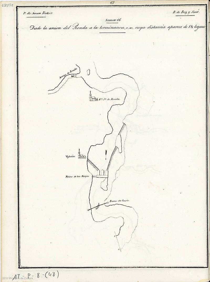 Planos de reconocimiento de las riberas del Tajo, desde la desembocadura del arroyo de Ronda en Carpio de Tajo hasta la barca realizado por José Briz y Pedro Simón Gil en 1755