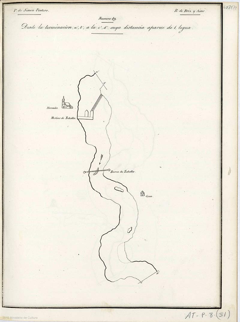 Planos de reconocimiento de las riberas del Tajo, desde el Molino de Cebolla y la ermita de San Illán hasta cerca de Montearagón realizado por José Briz y Pedro Simón Gil en 1755