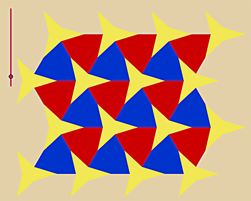 Mosaico basado en el triágulo recortando polígonos no regulares en los vértices