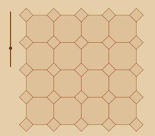 Mosaico basado en el cuadrado recortando polígonos no regulares en los vértices