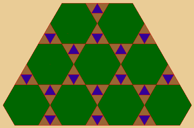 Mosaico con triángulos y hexágonos en la relación 1 a 2