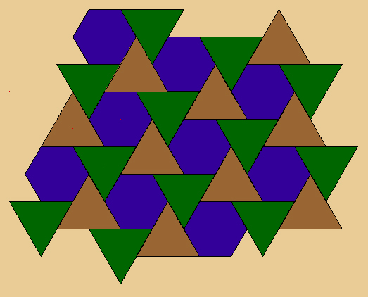 Mosaico con triángulos y hexágonos en la relación 2 a 1