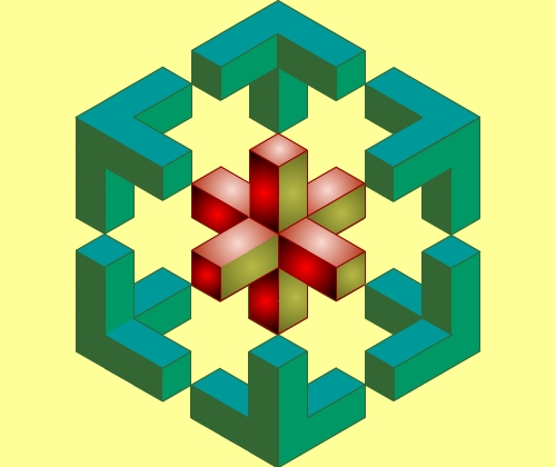 Mosaico en perspectiva isométrica formando cubos imposibles 