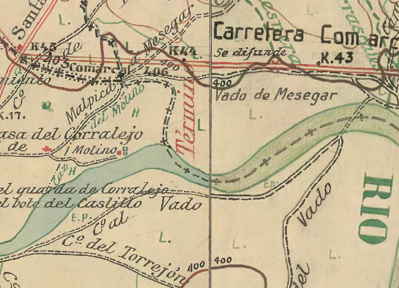 Catastrón del límite del término municipal de Malpica de Tajo desde la presa de alimentación del Caz al vado de Mesegar