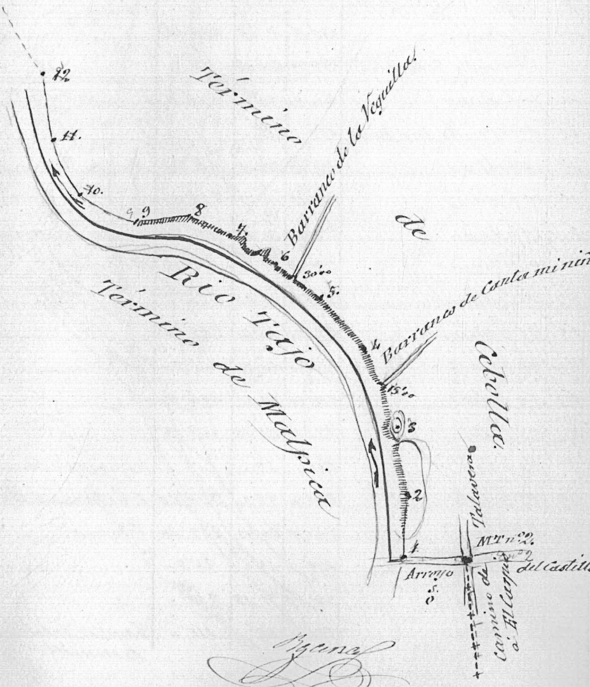 Croquis del límite con Cebolla desde la presa de los Molinos hasta el barranco del castillo Villalba 