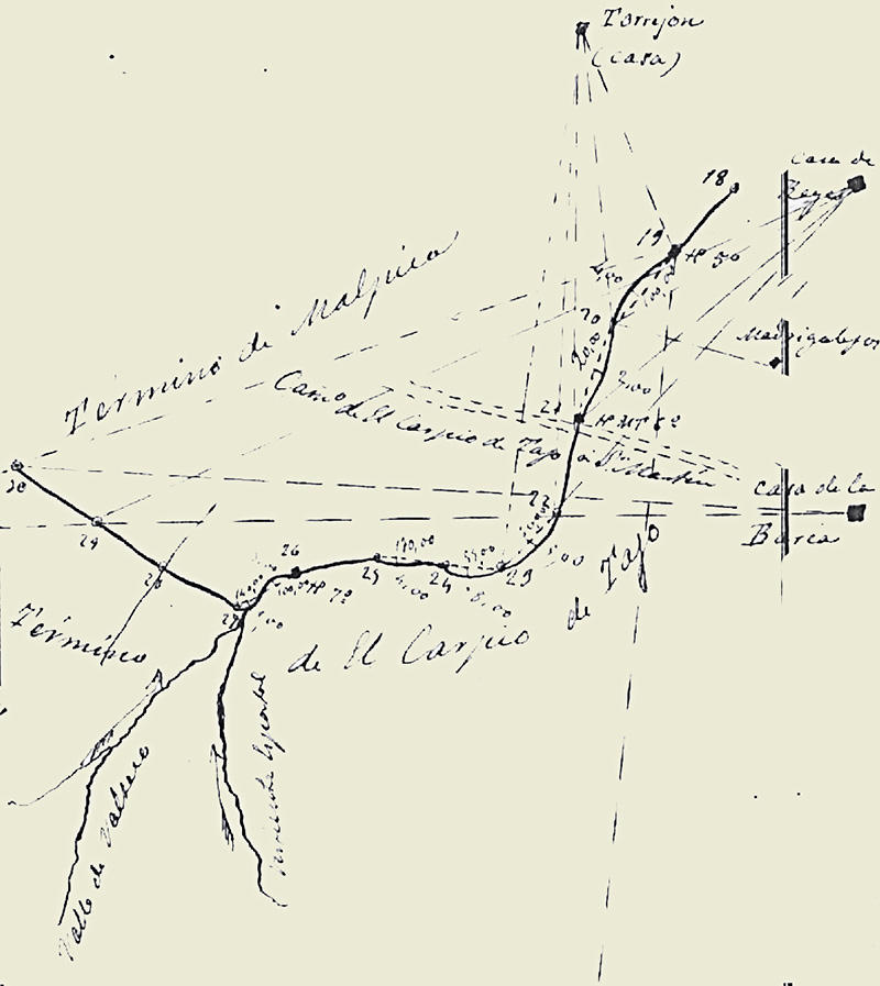 Croquis del límite del término municipal de Malpica de Tajo desde el Torrejon hasta límite del Chortal Bajo