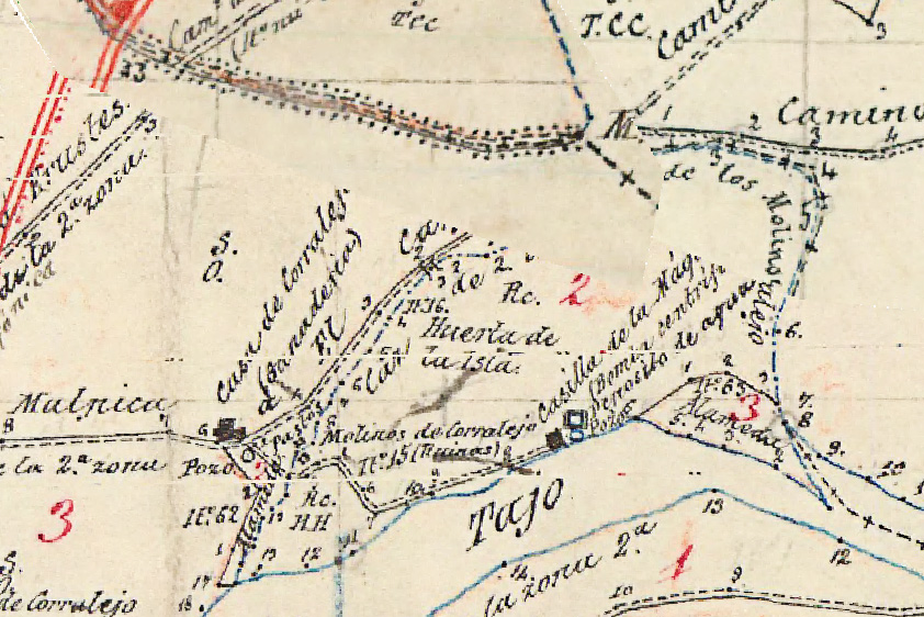 Mapa catastrón con el límite del término municipal de Malpica de Tajo con Mesegar en la zona del barranco de Ramasaetas