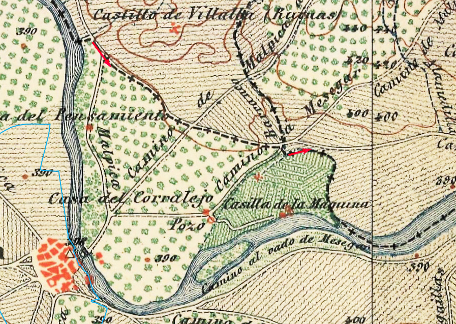 Mapa MTN50 con el límite del término municipal de Malpica de Tajo con Mesegar en la zona del barranco de Ramasaetas