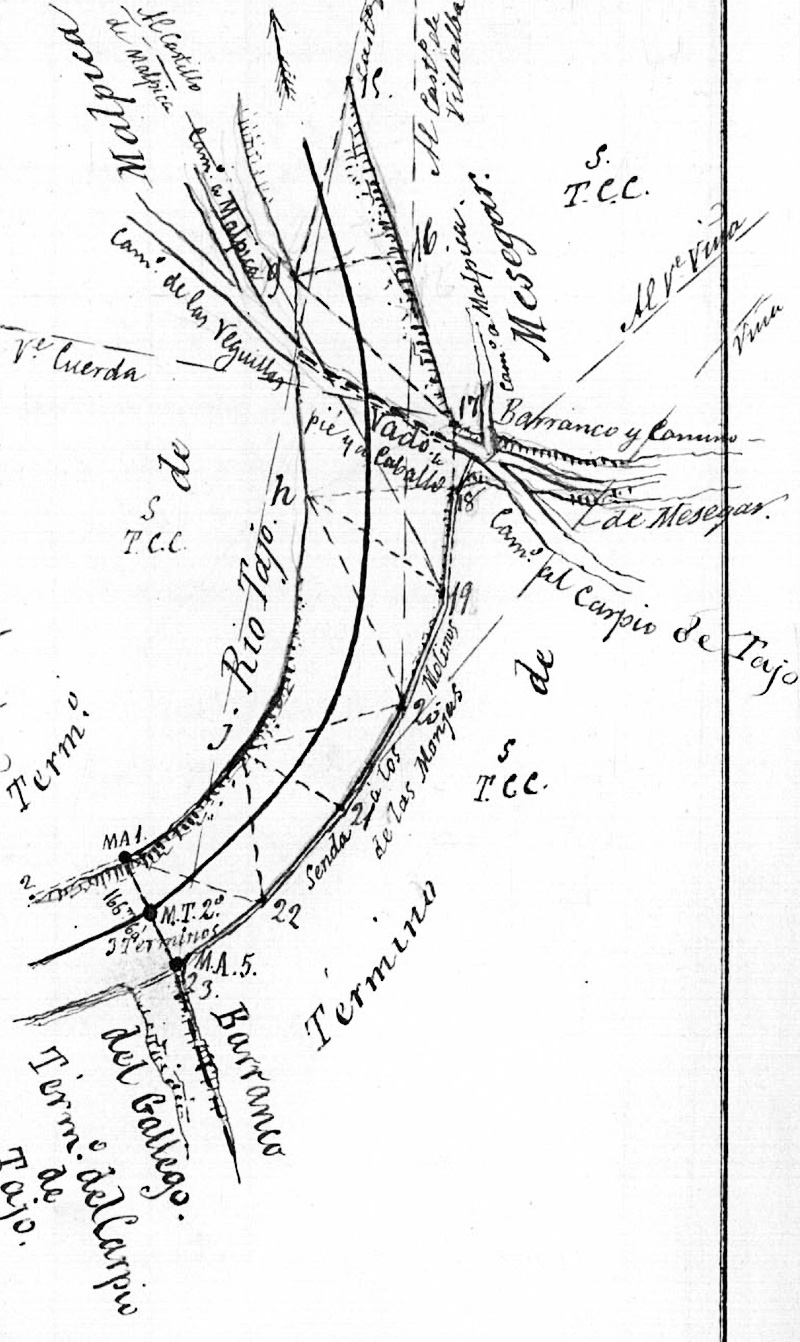 Croquis del límite del término municipal de Malpica de Tajo desde el vado de Mesegar hasta el barranco del Gallego