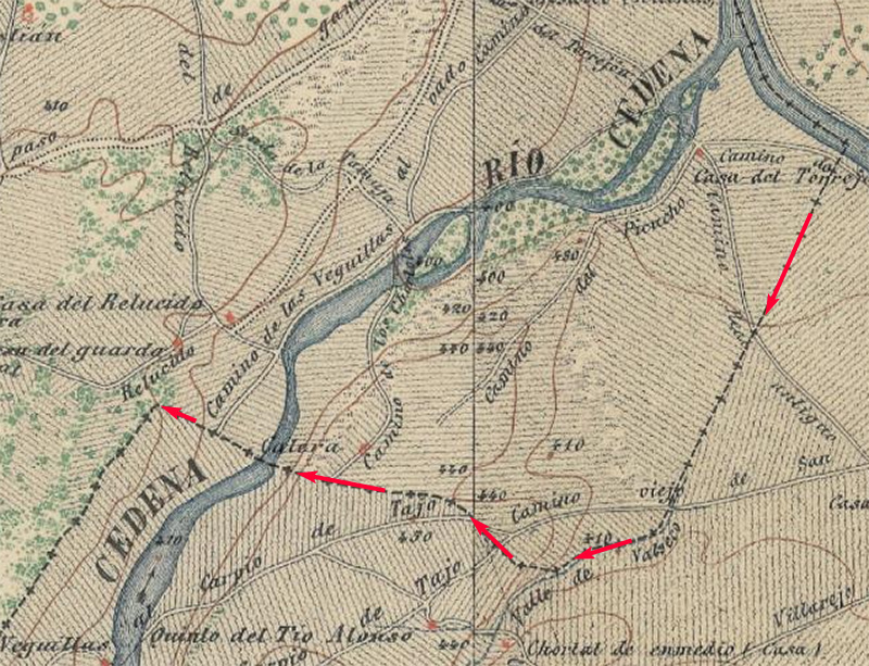 Recorte del mapa MTN50 del límite del término municipal de Malpica de Tajo desde el Torrejon hasta el Relucío