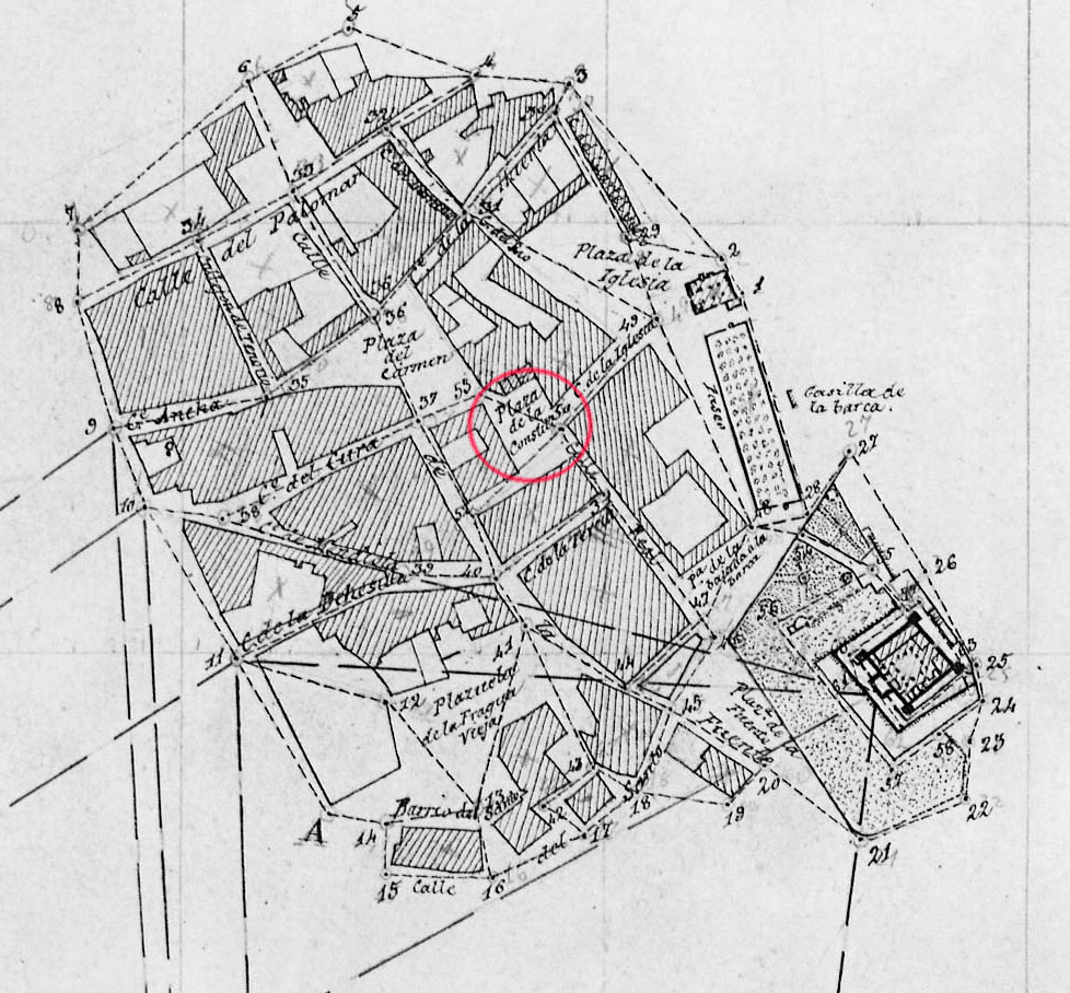 Recorte del plano topográfico de Malpica de Tajo (escala 1/5000) del IGE del 29 de mayo de 1882