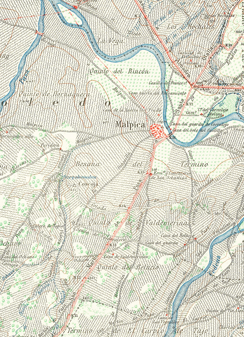 Camino de San Martín de Pusa a Santa Olalla en el mapa de 1952